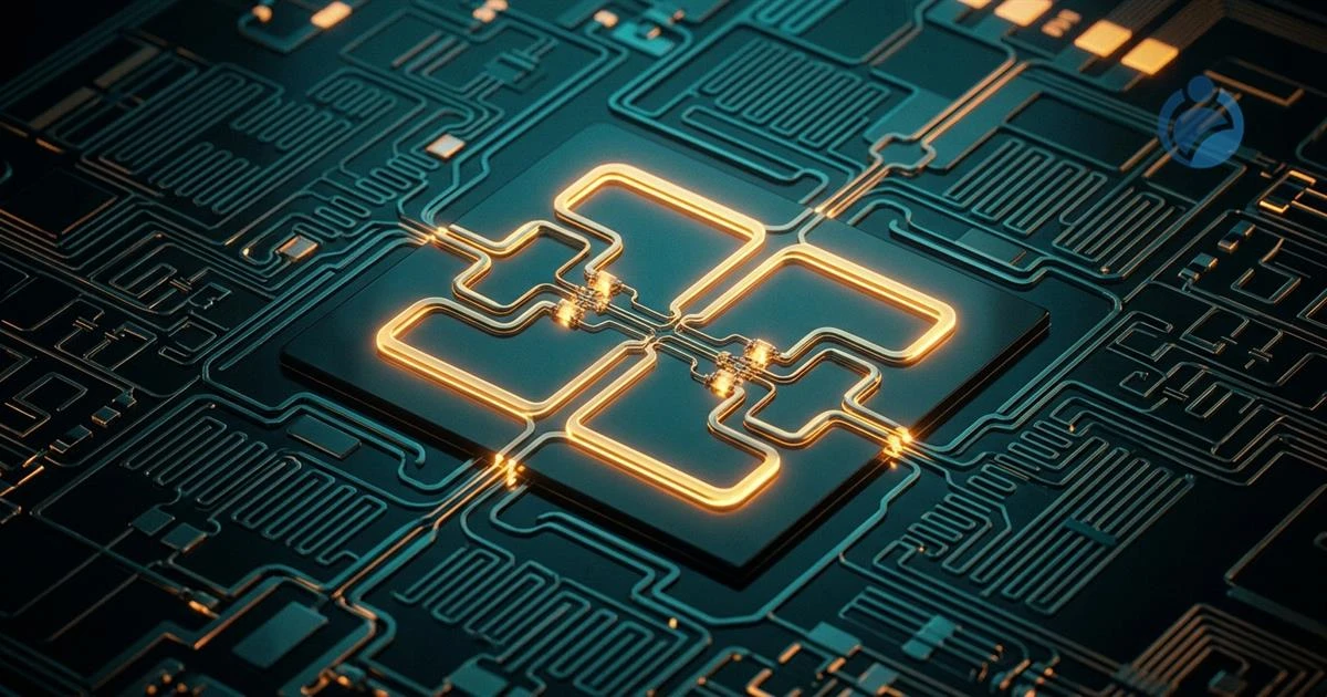 Representação artística da arquitetura arm qubit desenvolvida por pesquisadores do MIT com circuitos supercondutores