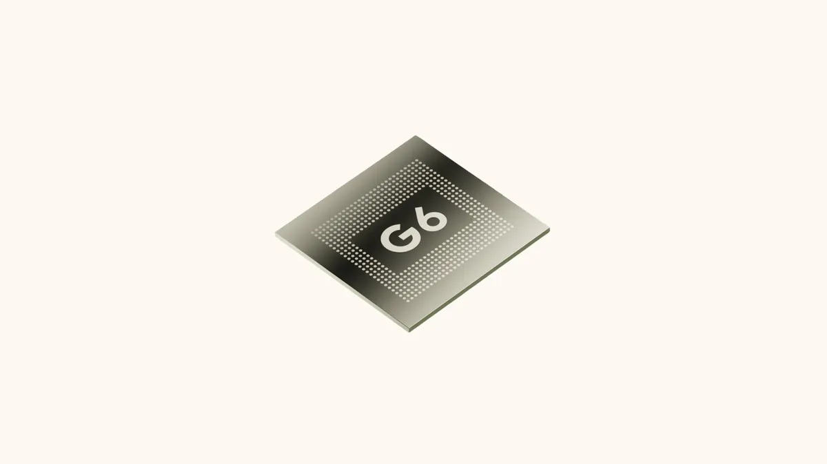 O chip processador Google Tensor G6 com acabamento metálico